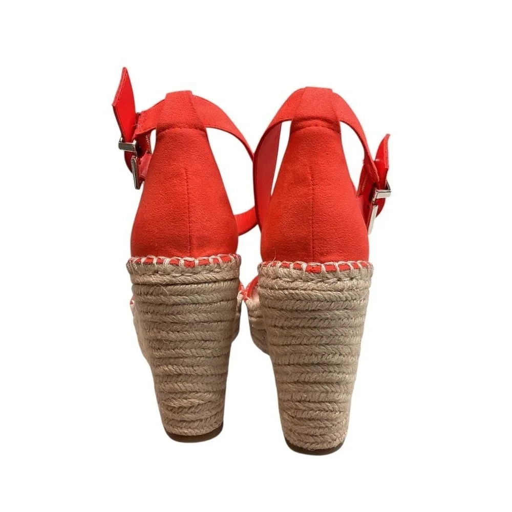 INC International Concepts Coral Red Platform Wedge Espadrille Sandals Size 7.5‎